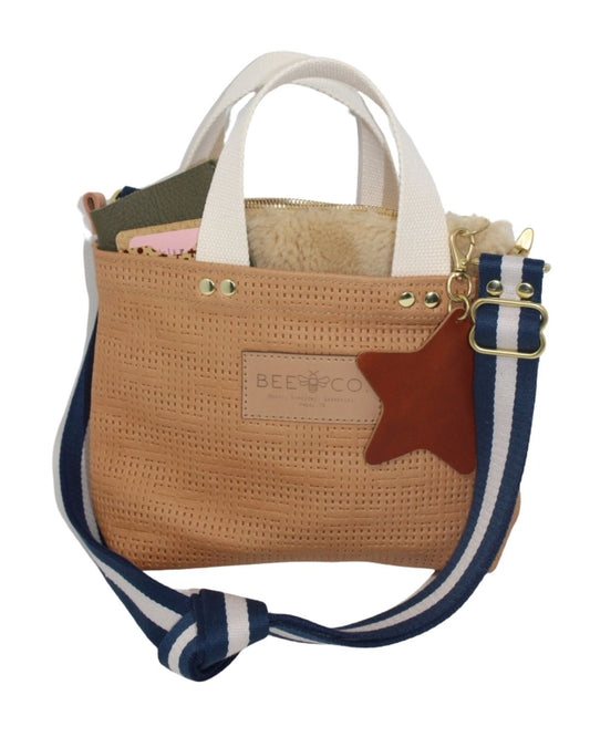 Micro Judy Tote in woven tan