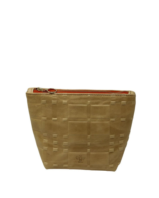 Stella Makeup Bag in yellow plaid leather