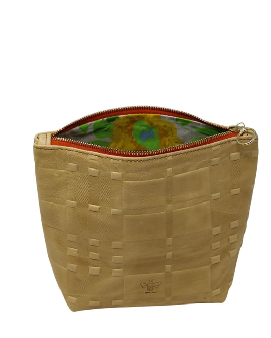 Stella Makeup Bag in yellow plaid leather