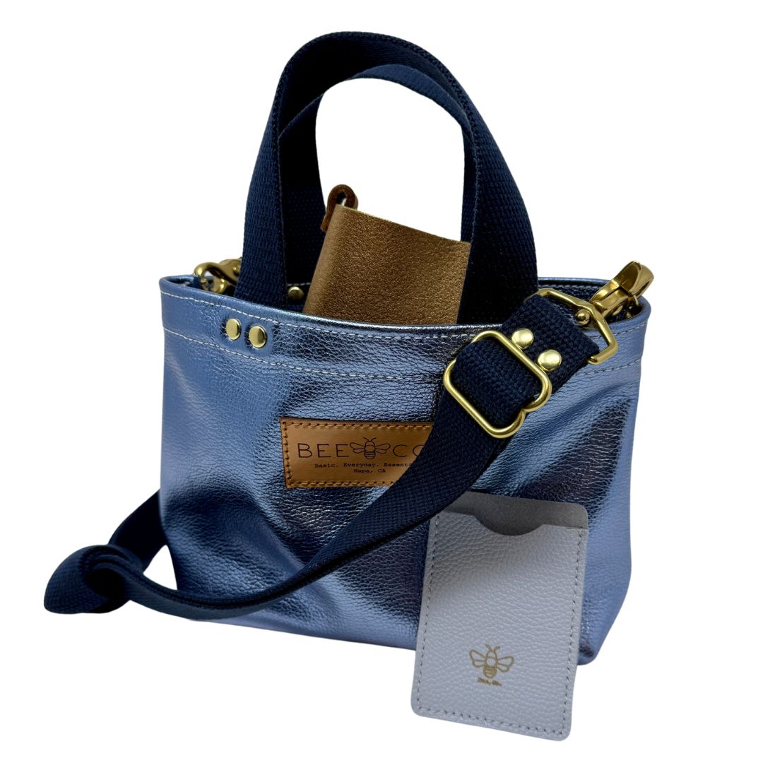 Micro Judy Tote Bag in metallic blue