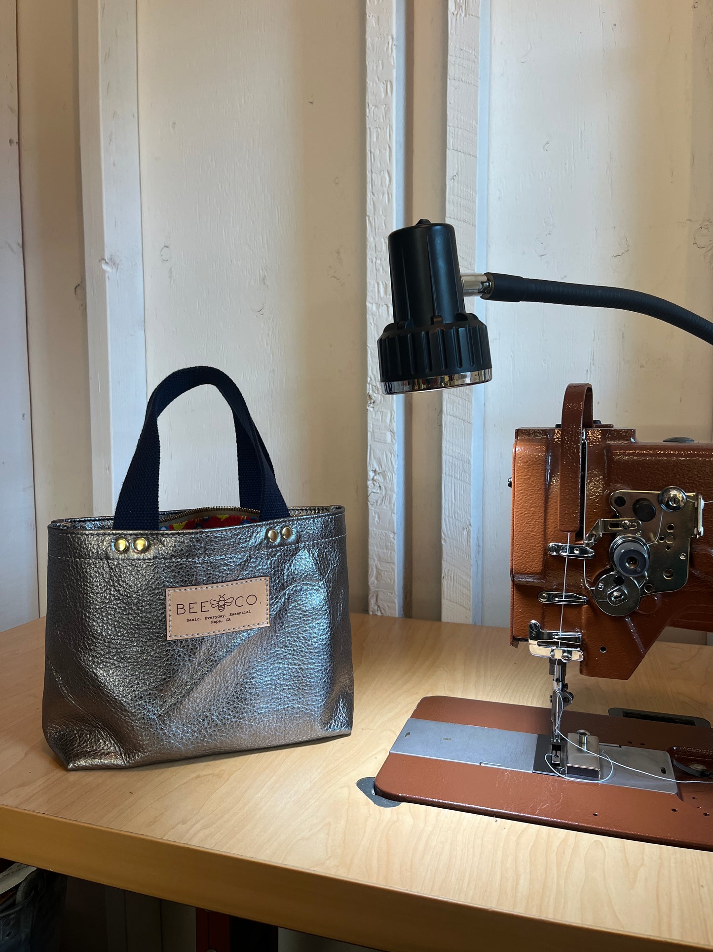 Micro Judy Tote Bag in metallic gunmetal